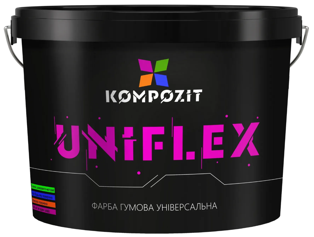 Фарба гумова універсальна KOMPOZIT UNIFLEX зеленого кольору (NCS S4030-G30Y) 12 кг